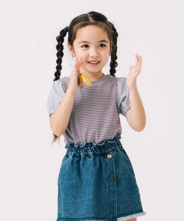 Japanese children's clothing B:MING by BEAMS puff sleeve top 100-140cm girls summer TOPS