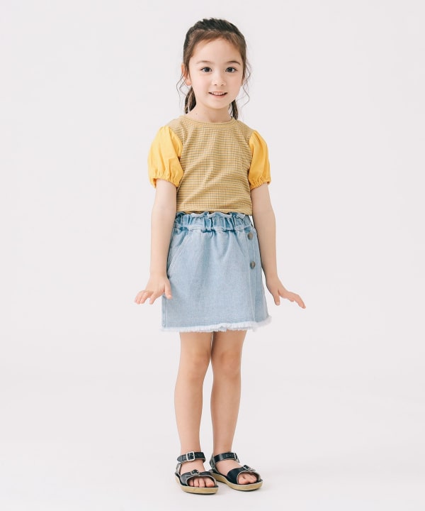 Japanese children's clothing B:MING by BEAMS puff sleeve top 100-140cm girls summer TOPS