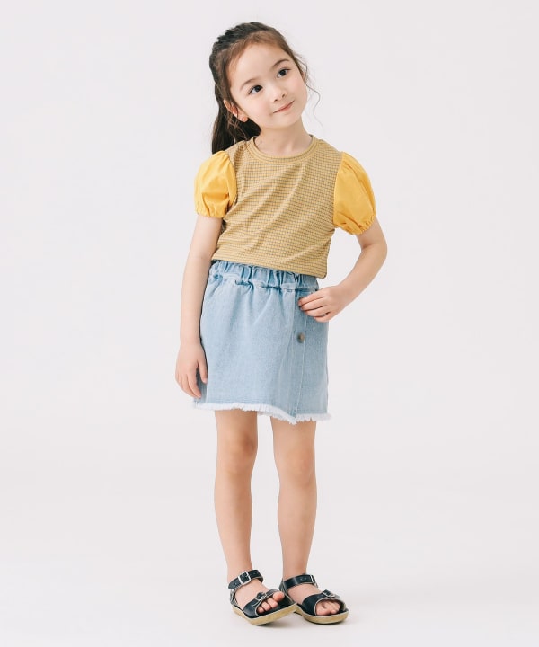 Japanese children's clothing B:MING by BEAMS puff sleeve top 100-140cm girls summer TOPS