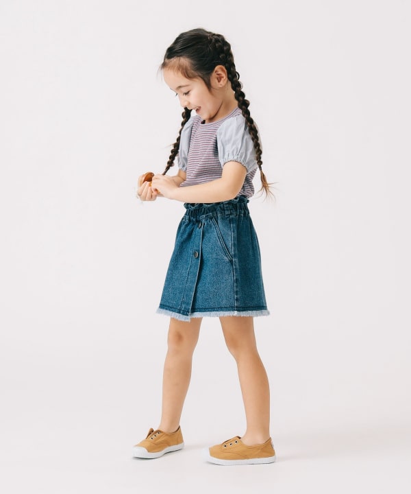 Japanese children's clothing B:MING by BEAMS puff sleeve top 100-140cm girls summer TOPS