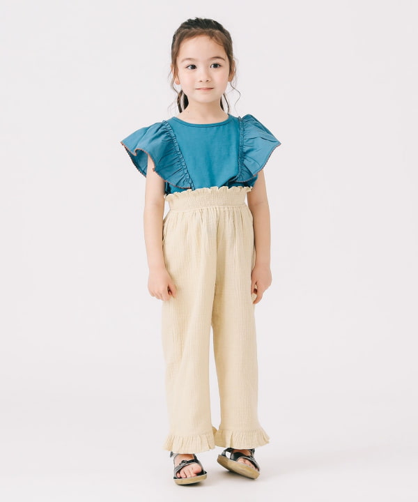 Japanese children's clothing B:MING by BEAMS wrinkled high waist trousers 100-140cm girls summer PANTS