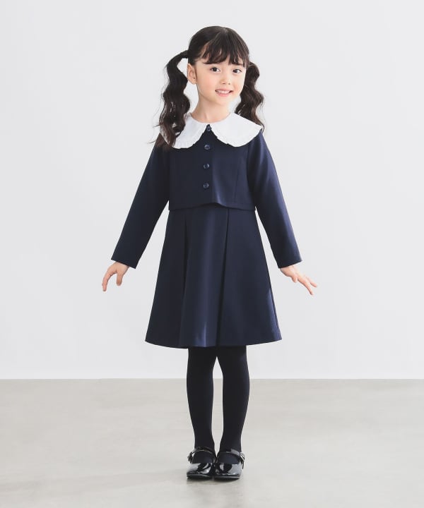Japanese children's clothing B:MING by BEAMS dark blue dress 100-130cm girls summer dress for interviews/banquets/performances