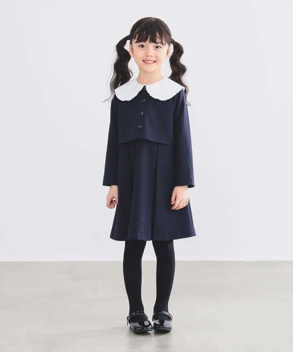 Japanese children's clothing B:MING by BEAMS dark blue dress 100-130cm girls summer dress for interviews/banquets/performances