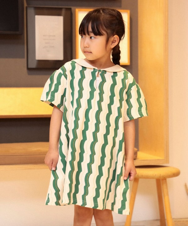 Japanese children's clothing B:MING by BEAMS wave pattern sailor collar dress 100-140cm girls summer dresses