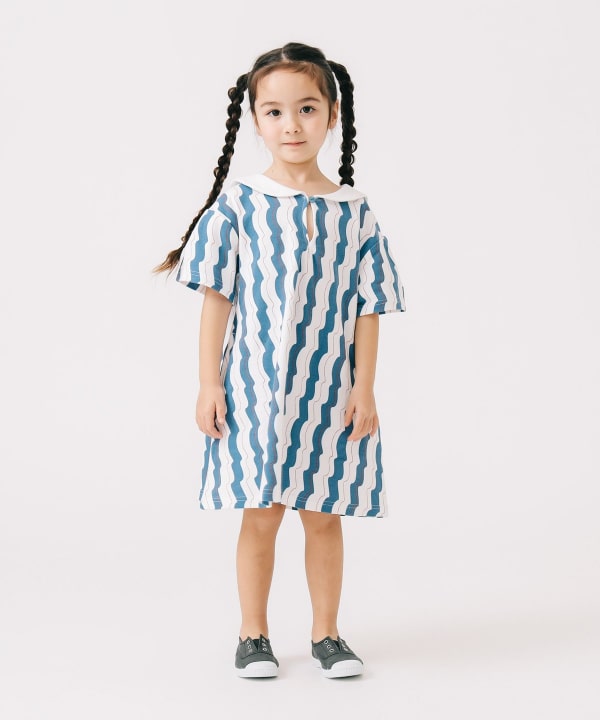 Japanese children's clothing B:MING by BEAMS wave pattern sailor collar dress 100-140cm girls summer dresses