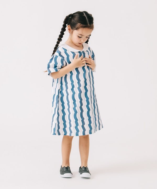 Japanese children's clothing B:MING by BEAMS wave pattern sailor collar dress 100-140cm girls summer dresses