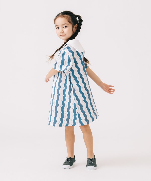 Japanese children's clothing B:MING by BEAMS wave pattern sailor collar dress 100-140cm girls summer dresses