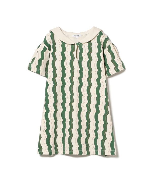 Japanese children's clothing B:MING by BEAMS wave pattern sailor collar dress 100-140cm girls summer dresses