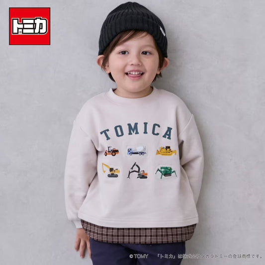 日本童裝 pe#main x TOMICA 格紋下擺衛衣 80-130cm 男童款 秋季 TOPS