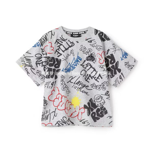 XLARGE KIDS Japanese children's clothing graffiti print logo top 80-140cm boys' summer TOPS