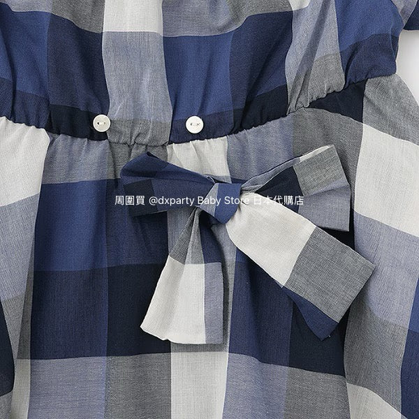 Japanese children's clothing pe#main off-the-shoulder checkered dress 80-130cm girls summer dresses