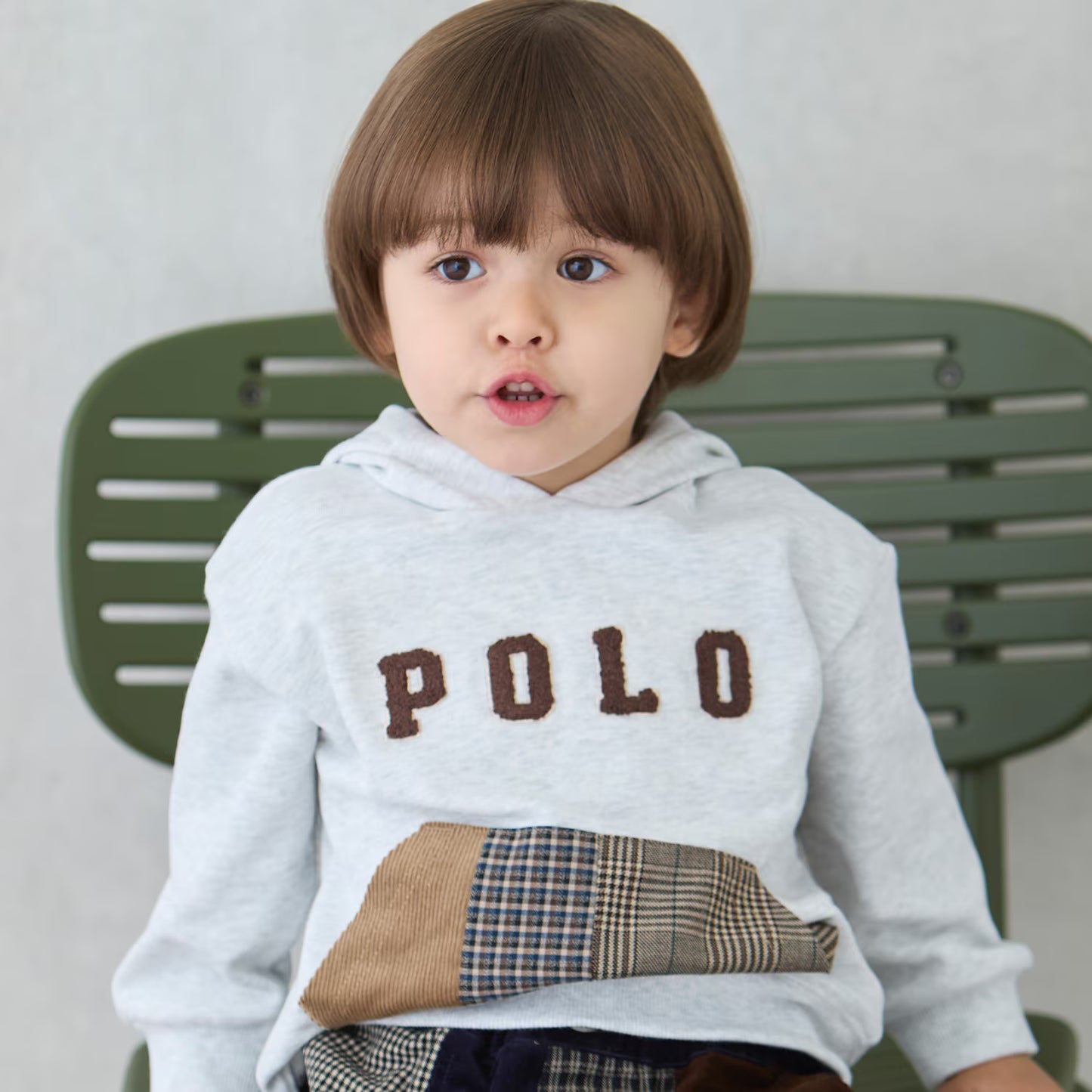 日本童裝 pe#main x POLO 格仔口袋衛衣 80-130cm 男童款 秋季 TOPS