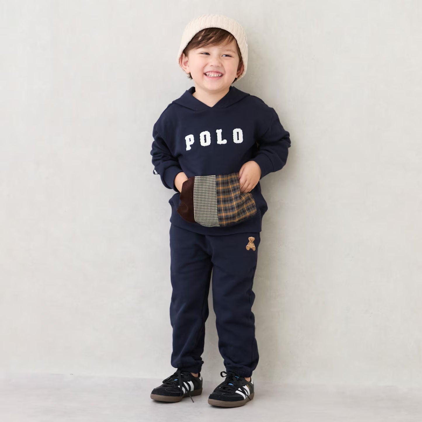 日本童裝 pe#main x POLO 格仔口袋衛衣 80-130cm 男童款 秋季 TOPS