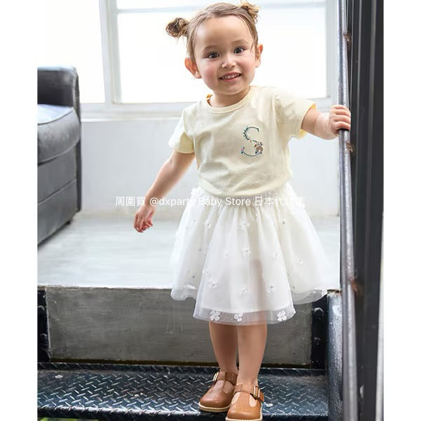 Japanese children's clothing pe#main embroidered English lettering top 80-130cm girls summer TOPS