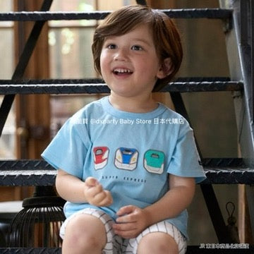Japanese children's clothing pe#main x Shinkansen badge top 80-130cm boys' summer TOPS railway series