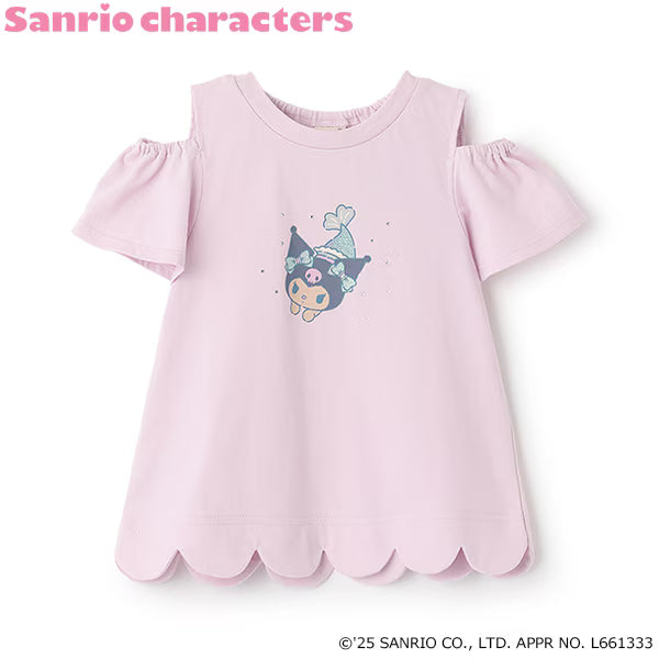 Japanese children's clothing pe#main x Sanrio Sunburn series contact cool off-shoulder lace top 80-130cm girls summer TOPS