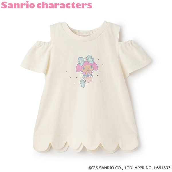 Japanese children's clothing pe#main x Sanrio Sunburn series contact cool off-shoulder lace top 80-130cm girls summer TOPS