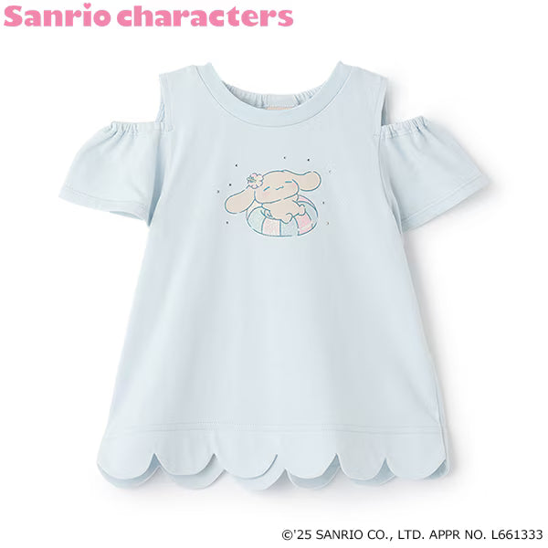 Japanese children's clothing pe#main x Sanrio Sunburn series contact cool off-shoulder lace top 80-130cm girls summer TOPS