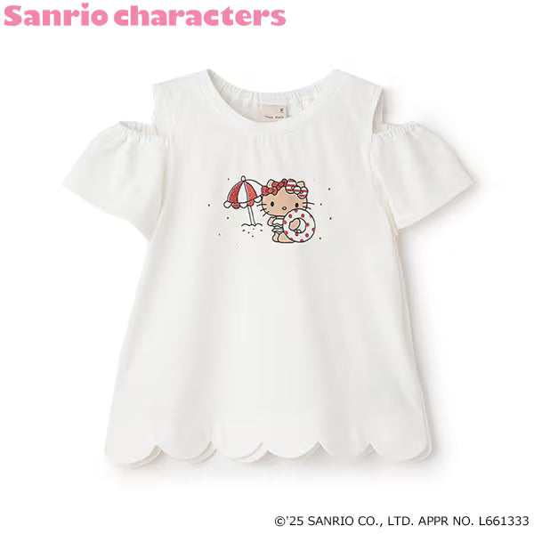 Japanese children's clothing pe#main x Sanrio Sunburn series contact cool off-shoulder lace top 80-130cm girls summer TOPS