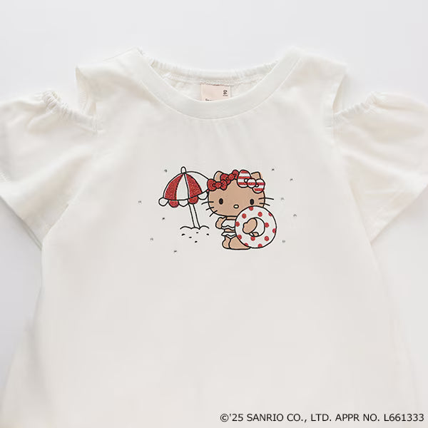 Japanese children's clothing pe#main x Sanrio Sunburn series contact cool off-shoulder lace top 80-130cm girls summer TOPS