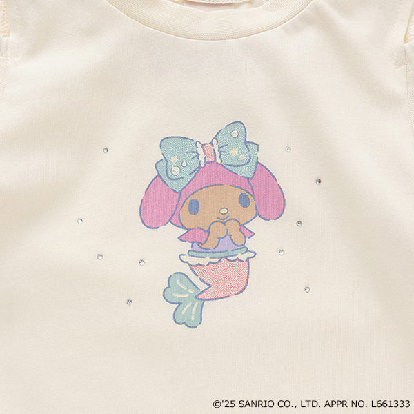 Japanese children's clothing pe#main x Sanrio Sunburn series contact cool off-shoulder lace top 80-130cm girls summer TOPS