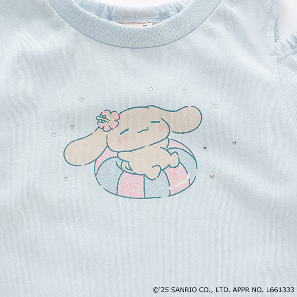 Japanese children's clothing pe#main x Sanrio Sunburn series contact cool off-shoulder lace top 80-130cm girls summer TOPS