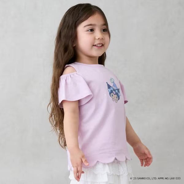 Japanese children's clothing pe#main x Sanrio Sunburn series contact cool off-shoulder lace top 80-130cm girls summer TOPS