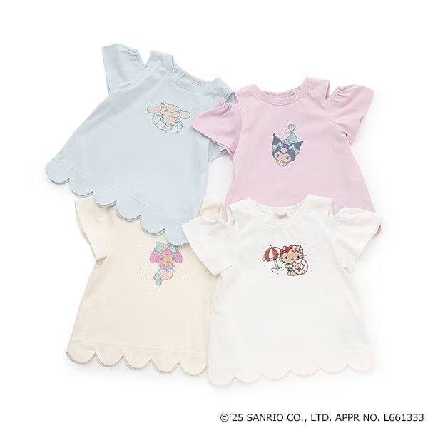 Japanese children's clothing pe#main x Sanrio Sunburn series contact cool off-shoulder lace top 80-130cm girls summer TOPS