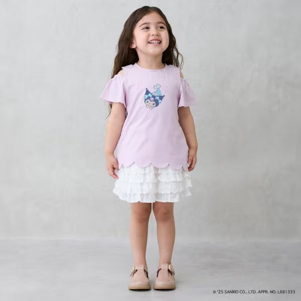 Japanese children's clothing pe#main x Sanrio Sunburn series contact cool off-shoulder lace top 80-130cm girls summer TOPS