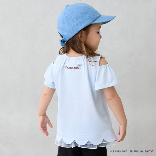 Japanese children's clothing pe#main x Sanrio Sunburn series contact cool off-shoulder lace top 80-130cm girls summer TOPS