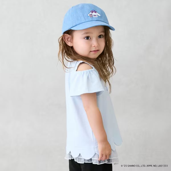 Japanese children's clothing pe#main x Sanrio Sunburn series contact cool off-shoulder lace top 80-130cm girls summer TOPS