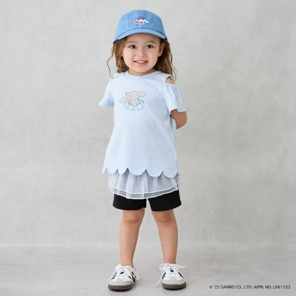 Japanese children's clothing pe#main x Sanrio Sunburn series contact cool off-shoulder lace top 80-130cm girls summer TOPS