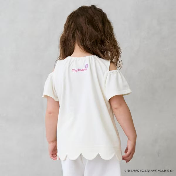 Japanese children's clothing pe#main x Sanrio Sunburn series contact cool off-shoulder lace top 80-130cm girls summer TOPS