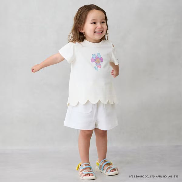 Japanese children's clothing pe#main x Sanrio Sunburn series contact cool off-shoulder lace top 80-130cm girls summer TOPS
