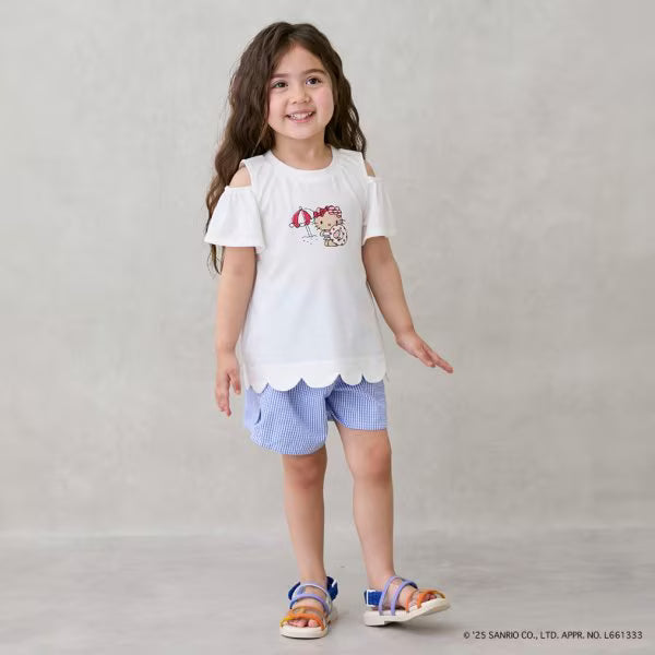Japanese children's clothing pe#main x Sanrio Sunburn series contact cool off-shoulder lace top 80-130cm girls summer TOPS