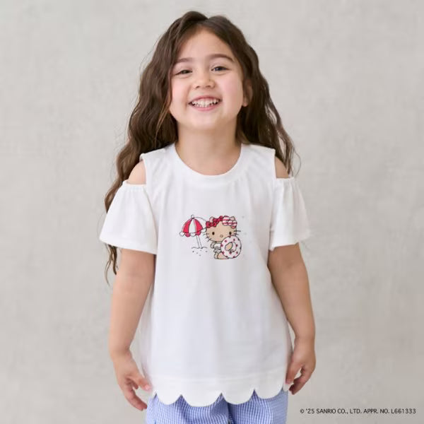 Japanese children's clothing pe#main x Sanrio Sunburn series contact cool off-shoulder lace top 80-130cm girls summer TOPS