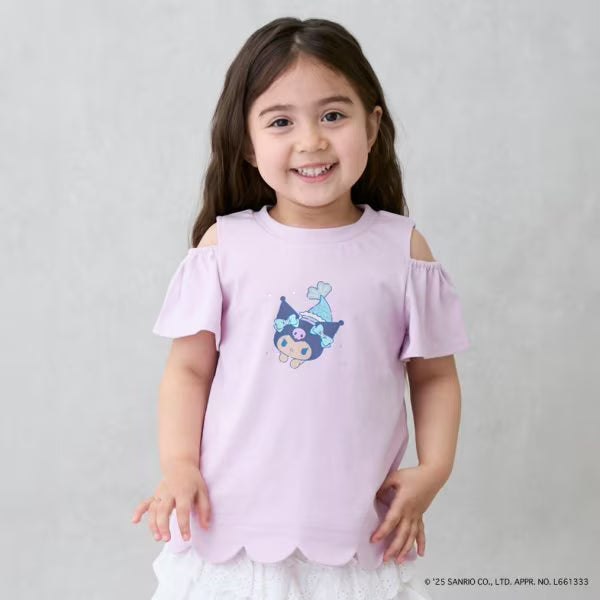 Japanese children's clothing pe#main x Sanrio Sunburn series contact cool off-shoulder lace top 80-130cm girls summer TOPS