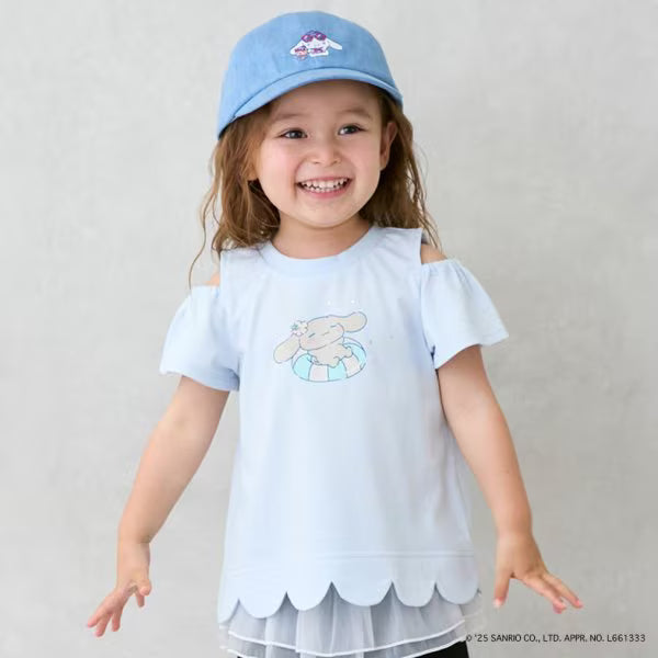 Japanese children's clothing pe#main x Sanrio Sunburn series contact cool off-shoulder lace top 80-130cm girls summer TOPS