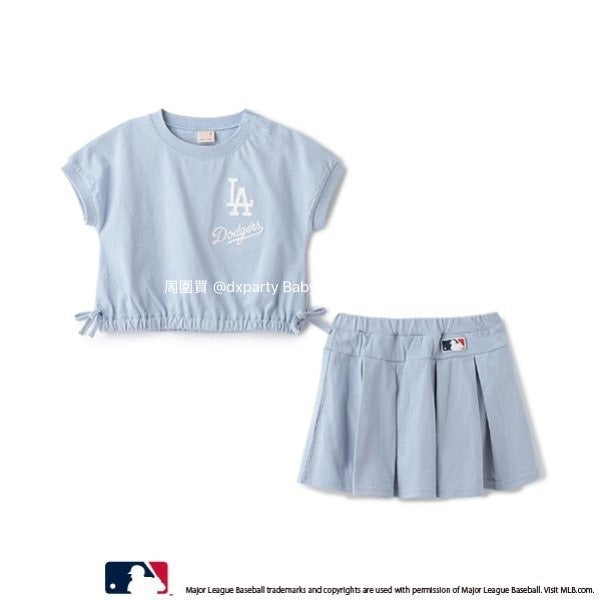 Japanese pe#main x MLB two-piece set (80-130cm) for girls (Summer TOPS SKIRTS)