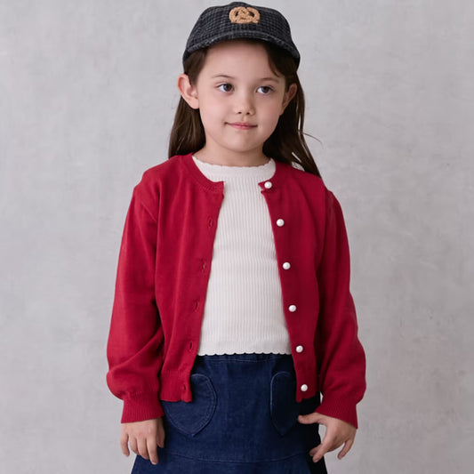 日本童裝 pe#main 針織外套 80-130cm 親子裝 女童款 秋季 OUTERWEAR 聖誕紅/新年紅