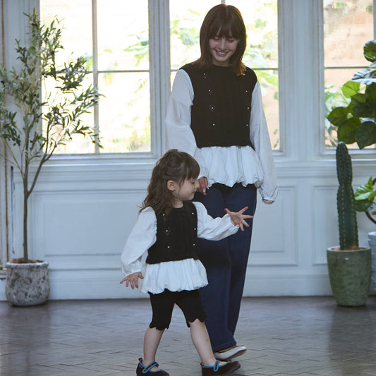 日本童裝 pe#main 假兩件泡泡上衣 80-130cm 親子裝 女童款 秋季 TOPS