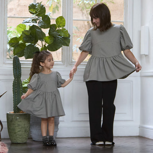 日本童裝 pe#main 泡泡袖連身裙 80-130cm 親子裝 女童款 秋季 DRESSES