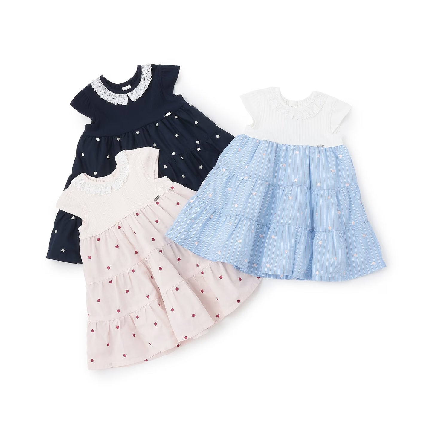 日本童裝 pe#main 心形刺繡拼接連身裙 80-130cm 女童款 夏季 DRESSES