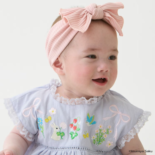 日本童裝 pe#main x【泉屋作】蕾絲褶皺刺繡兩件套裝 70-80cm 女童款 初生嬰兒 夏季 TOPS PANTS
