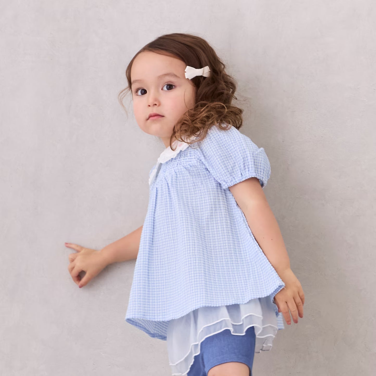 Japanese children's clothing pe#main heart-shaped embroidered collar top 80-130cm girls summer TOPS