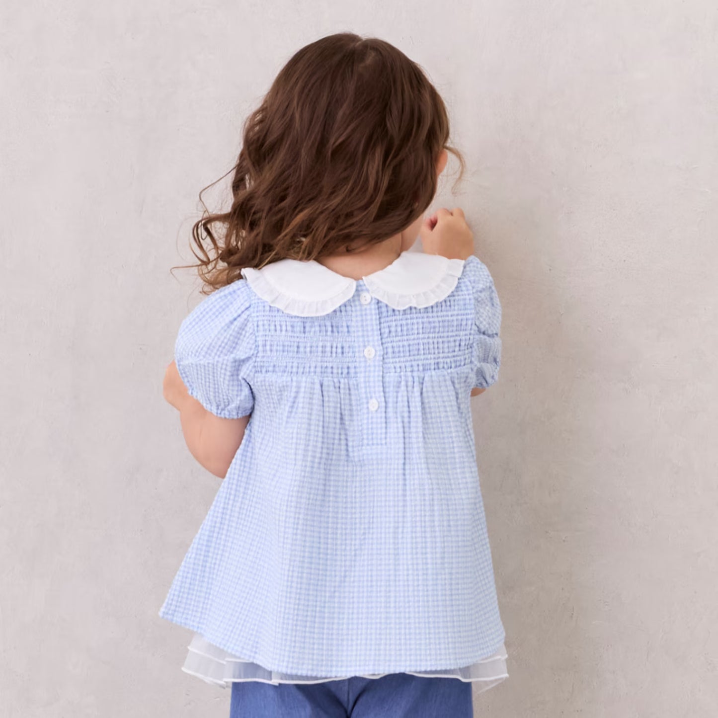 Japanese children's clothing pe#main heart-shaped embroidered collar top 80-130cm girls summer TOPS