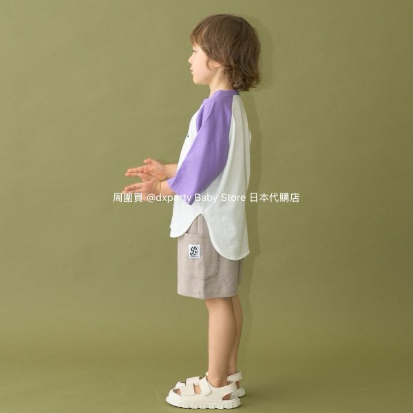 Japanese children's clothing b・R# water-absorbing quick-drying series cool to the touch color-blocked three-quarter sleeve top 100-150cm boys/girls spring and summer TOPS