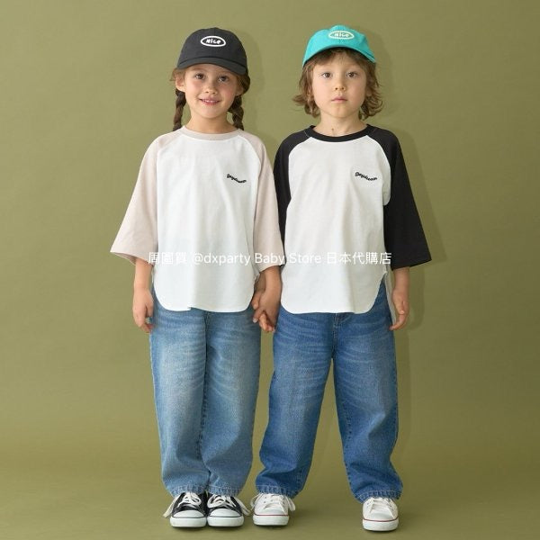 Japanese children's clothing b・R# water-absorbing quick-drying series cool to the touch color-blocked three-quarter sleeve top 100-150cm boys/girls spring and summer TOPS