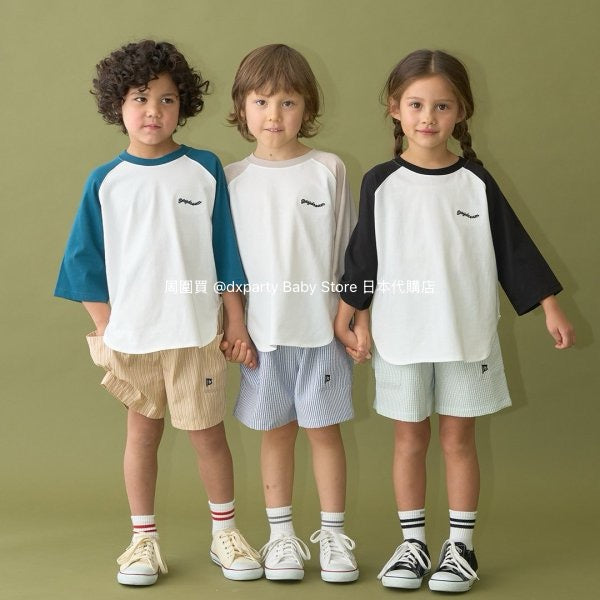 Japanese children's clothing b・R# water-absorbing quick-drying series cool to the touch color-blocked three-quarter sleeve top 100-150cm boys/girls spring and summer TOPS