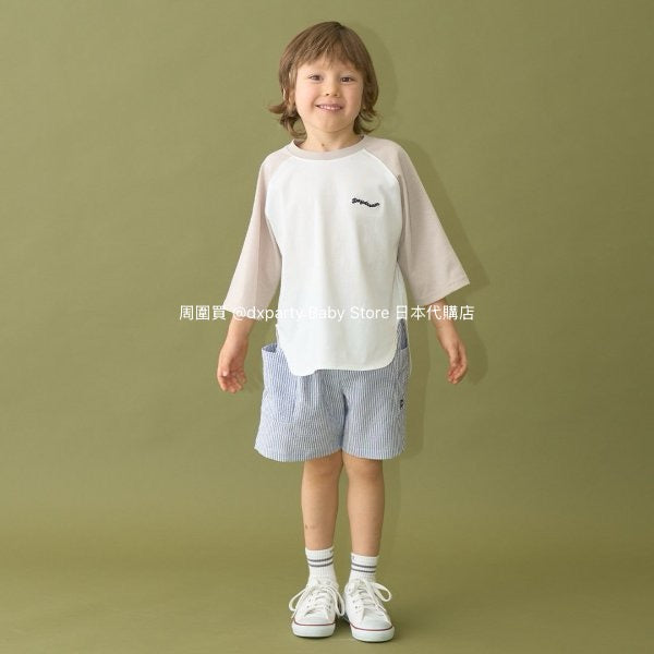 Japanese children's clothing b・R# water-absorbing quick-drying series cool to the touch color-blocked three-quarter sleeve top 100-150cm boys/girls spring and summer TOPS